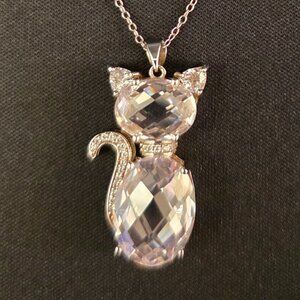18Inch Sterling Silver Kitty Cat Cz Necklace Pendant Chain 925 Tested Rosabella